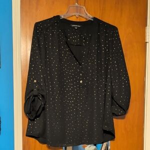Zac and Rachel Black Blouse with Gold Dots And Gold Buttons